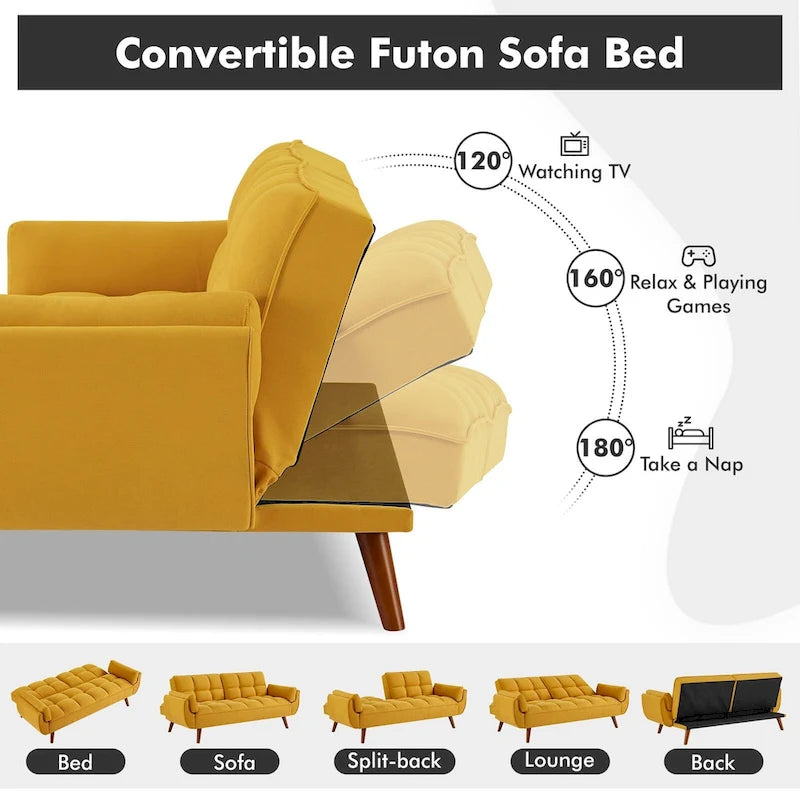 Canapé-lit futon convertible avec dossier réglable et accoudoirs-oreillers
