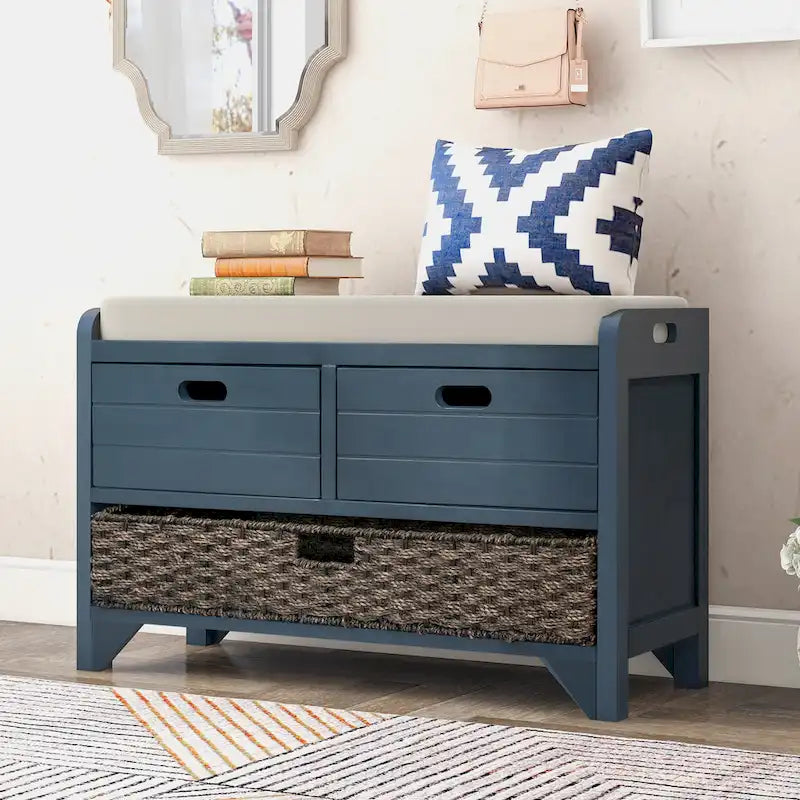 Banc de rangement avec panier amovible et 2 tiroirs