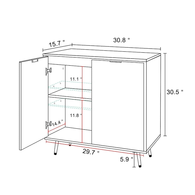 Buffet d'appoint moderne en bois à 2 portes avec étagère réglable - 78,2 L x 39,9 P x 77,5 H cm