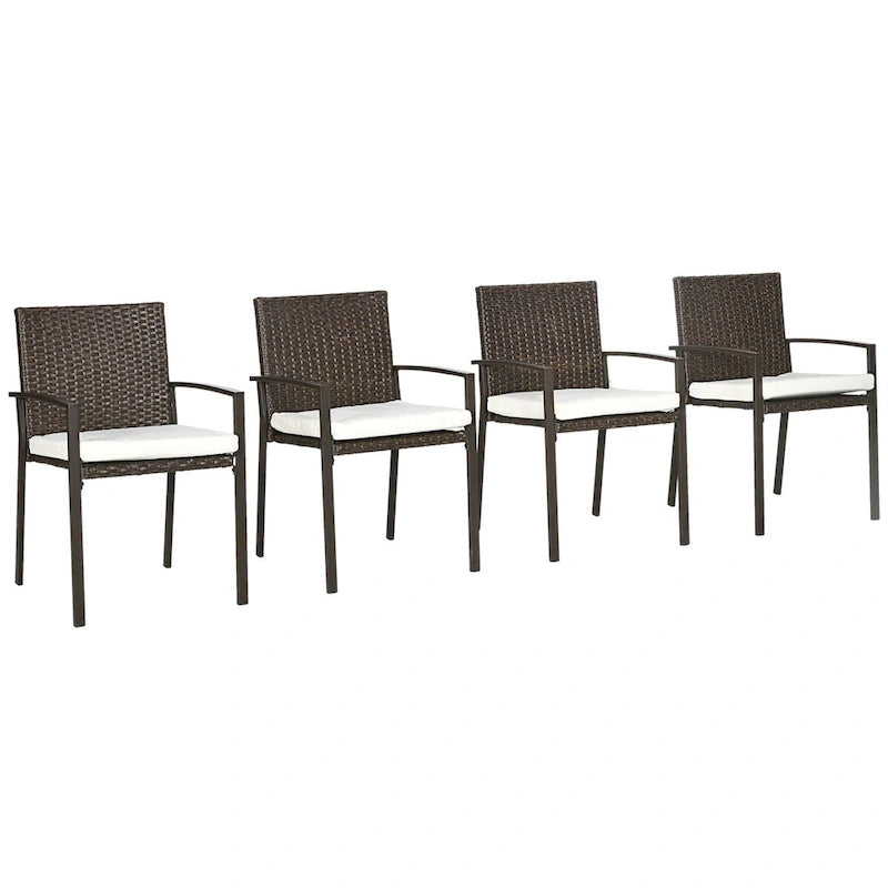 Chaise de salle à manger d'extérieur en rotin PE avec coussin, chaise en osier à dossier haut avec dossier et accoudoirs pour terrasse