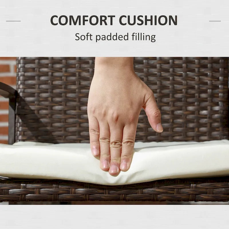 Chaise de salle à manger d'extérieur en rotin PE avec coussin, chaise en osier à dossier haut avec dossier et accoudoirs pour terrasse