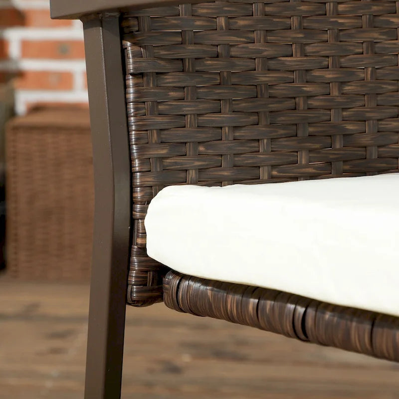 Chaise de salle à manger d'extérieur en rotin PE avec coussin, chaise en osier à dossier haut avec dossier et accoudoirs pour terrasse