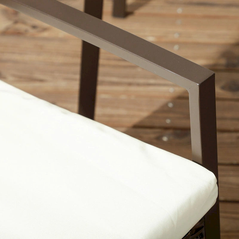 Chaise de salle à manger d'extérieur en rotin PE avec coussin, chaise en osier à dossier haut avec dossier et accoudoirs pour terrasse
