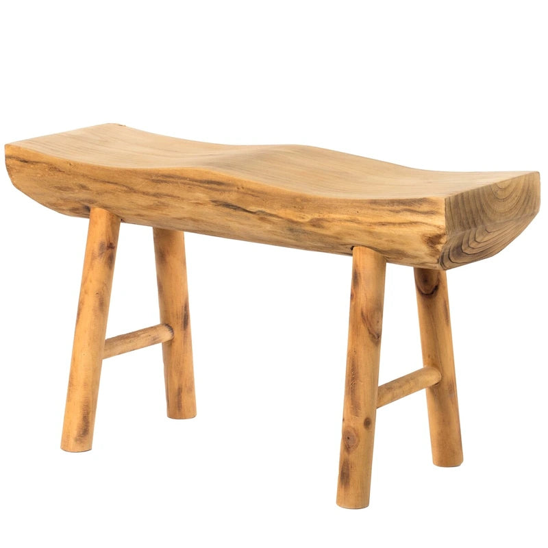 Banc d'appoint en bois sculpté à bord naturel