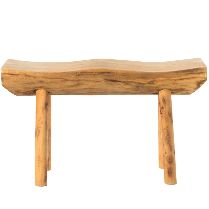 Banc d'appoint en bois sculpté à bord naturel