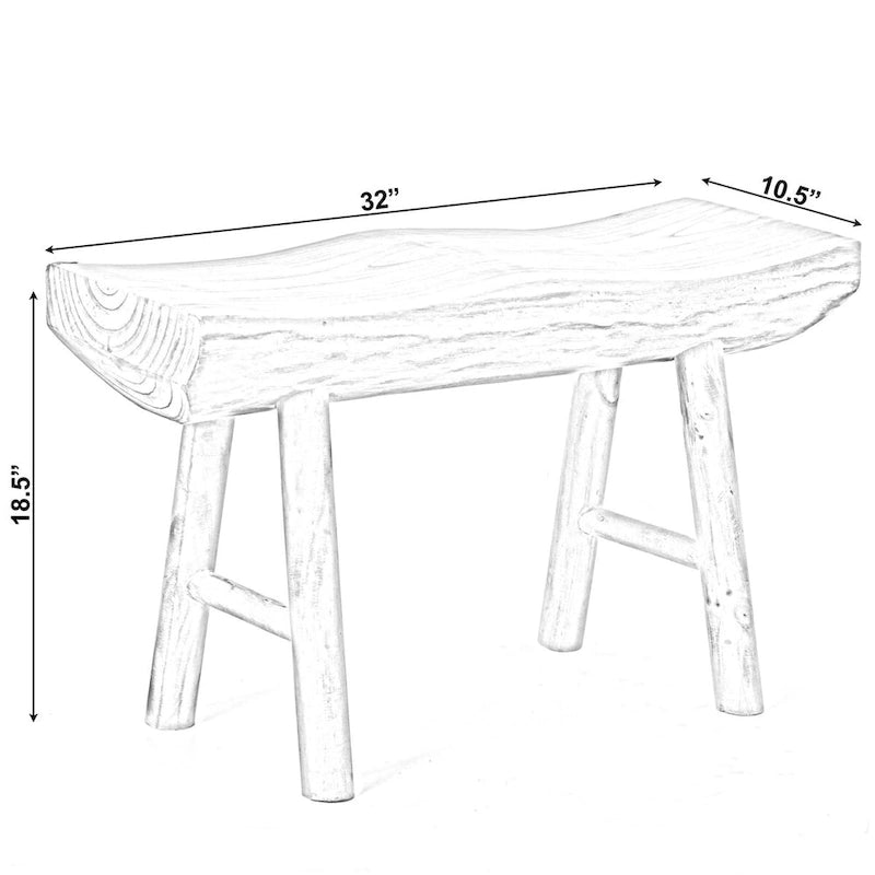 Banc d'appoint en bois sculpté à bord naturel
