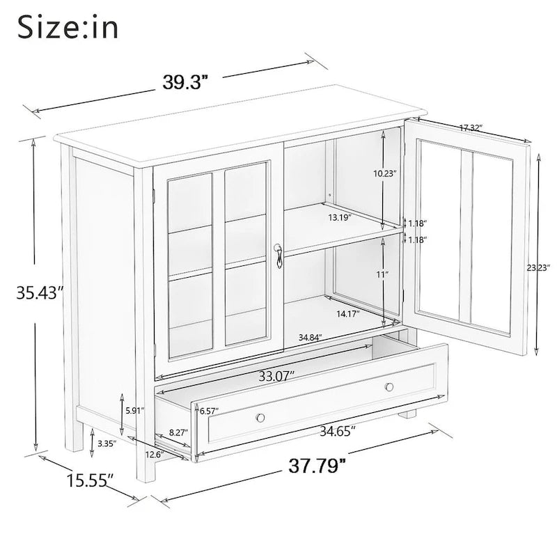 Meuble de rangement polyvalent avec portes vitrées