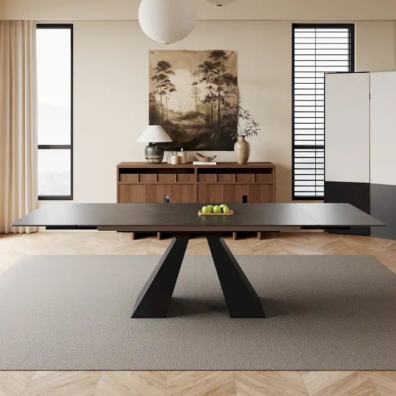 Table à manger moderne extensible 160-240cm avec plateau en pierre frittée mate, 6 à 10 places assises