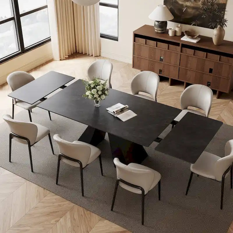 Table à manger moderne extensible 160-240cm avec plateau en pierre frittée mate, 6 à 10 places assises