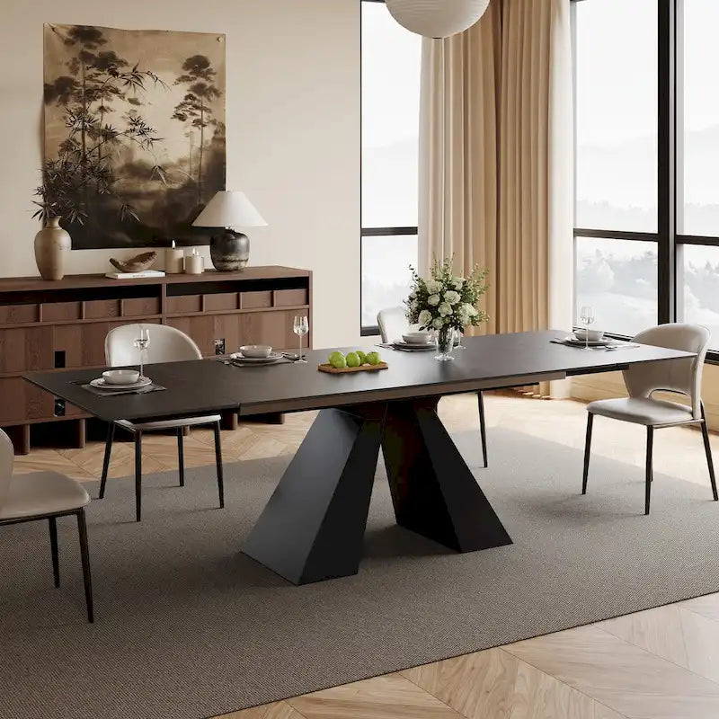 Table à manger moderne extensible 160-240cm avec plateau en pierre frittée mate, 6 à 10 places assises