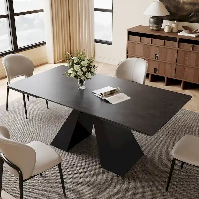Table à manger moderne extensible 160-240cm avec plateau en pierre frittée mate, 6 à 10 places assises
