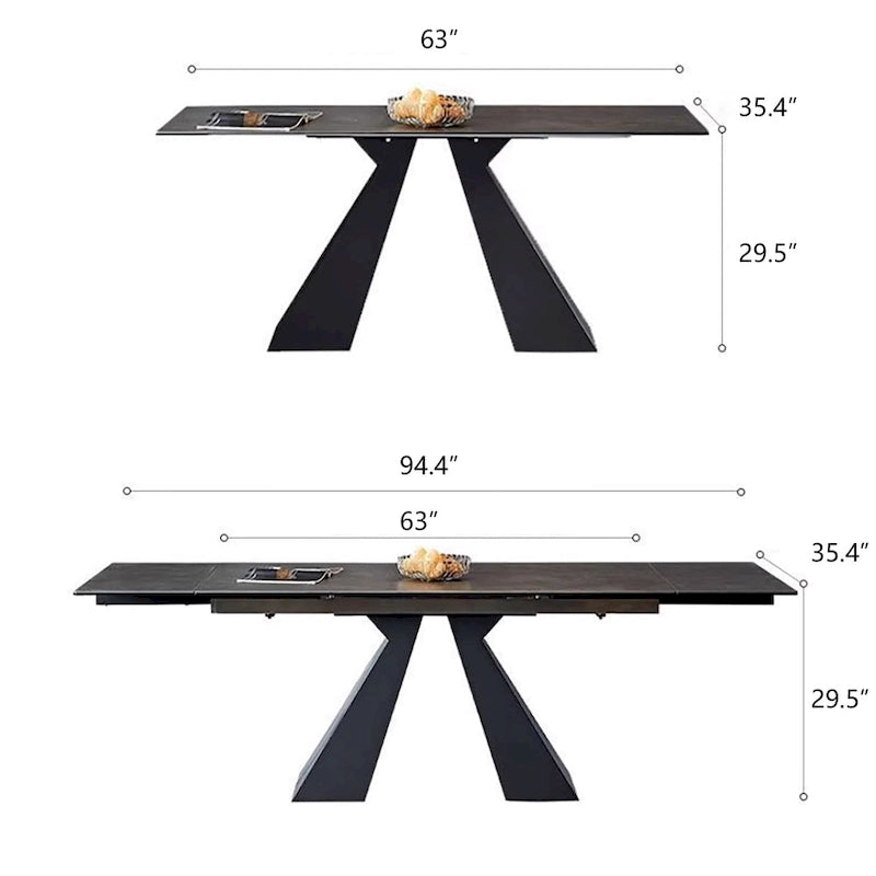 Table à manger moderne extensible 160-240cm avec plateau en pierre frittée mate, 6 à 10 places assises