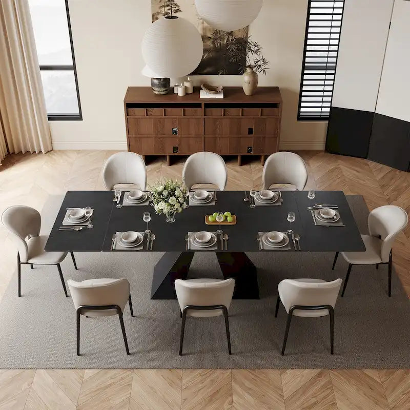 Table à manger moderne extensible 160-240cm avec plateau en pierre frittée mate, 6 à 10 places assises