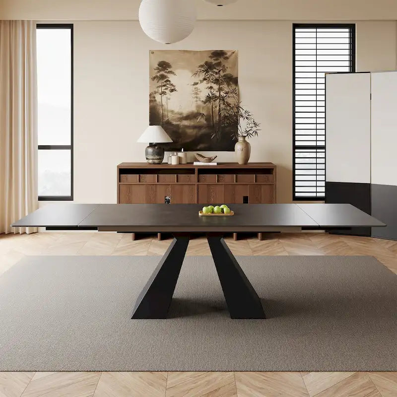 Table à manger moderne extensible 160-240cm avec plateau en pierre frittée mate, 6 à 10 places assises