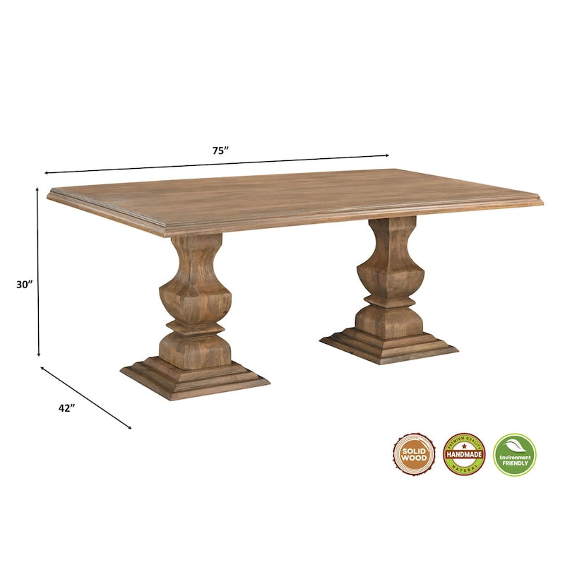 Table de salle à manger double piédestal en bois massif