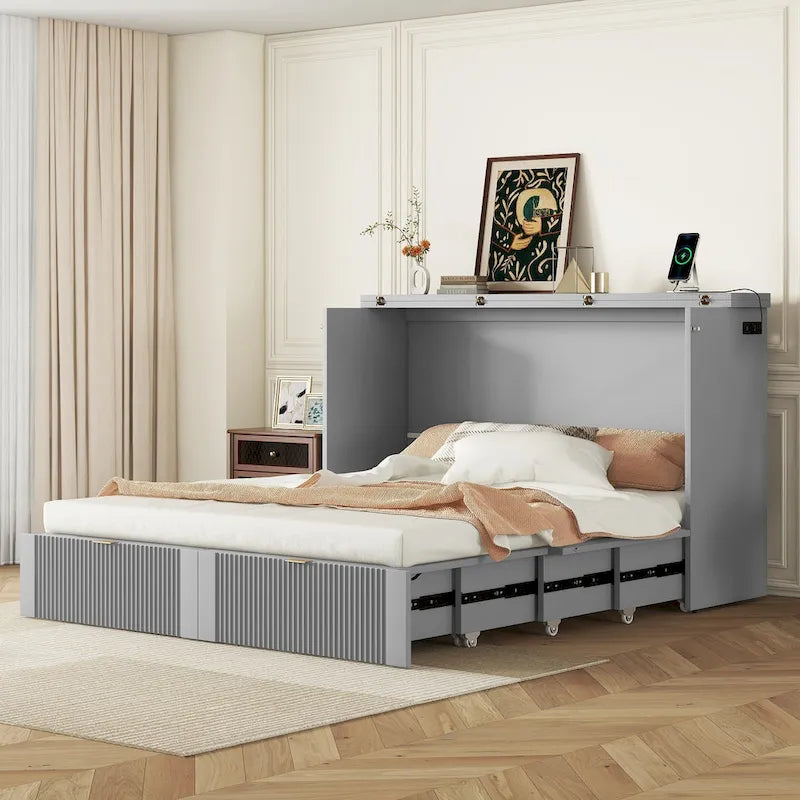 Lit escamotable avec tiroir et prises et ports USB