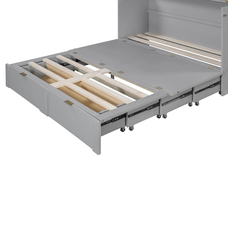 Lit escamotable avec tiroir et prises et ports USB