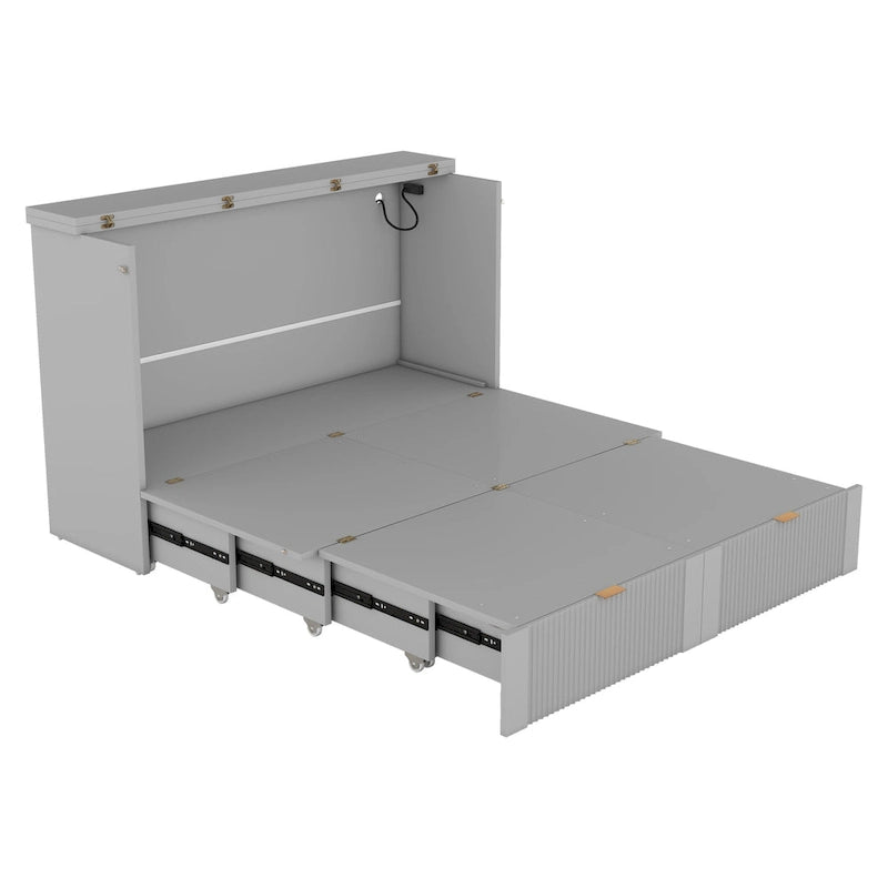 Lit escamotable avec tiroir et prises et ports USB